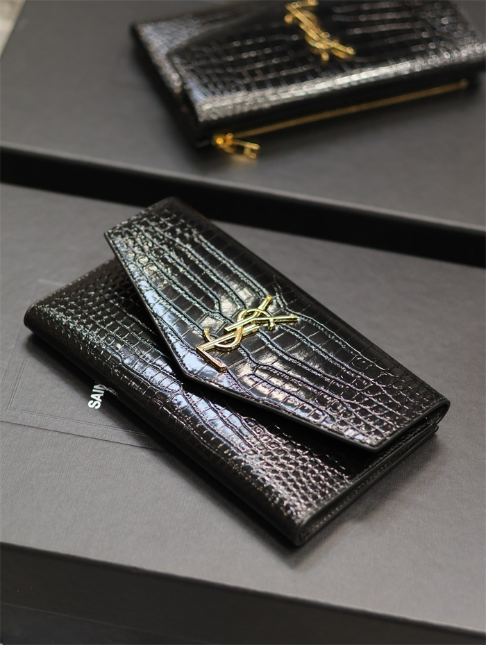 SAINT LAURENT 생로랑 업타운 샤이니 크로커다일 엠보 가죽 라지 장지갑 582124 2COLOR