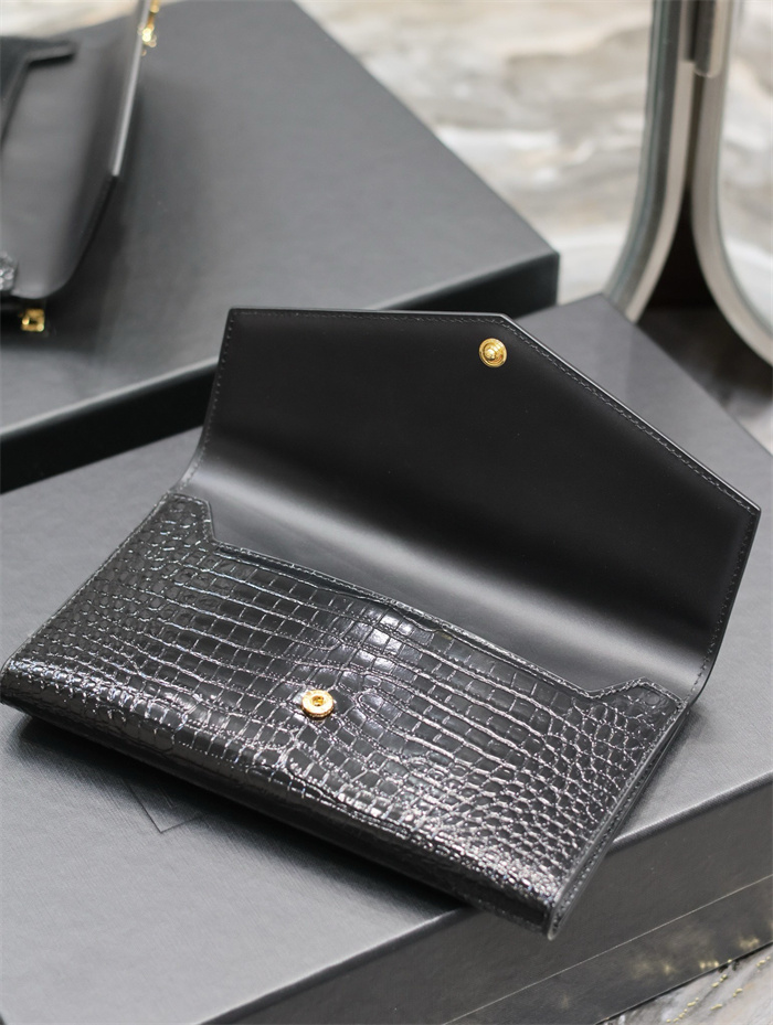 SAINT LAURENT 생로랑 업타운 샤이니 크로커다일 엠보 가죽 라지 장지갑 582124 2COLOR